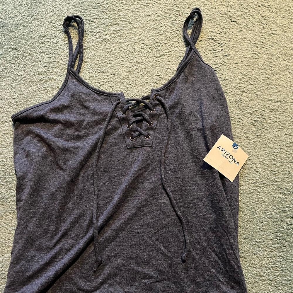 Navy lace up tank